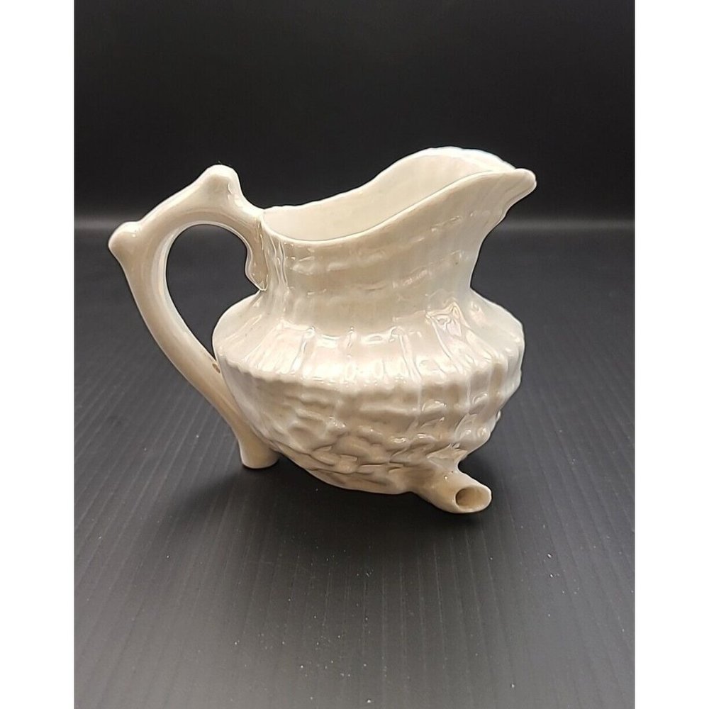 Antique‎ Neptune Creamer Opalescent Ivory Body Handle Shell Footed German 4"